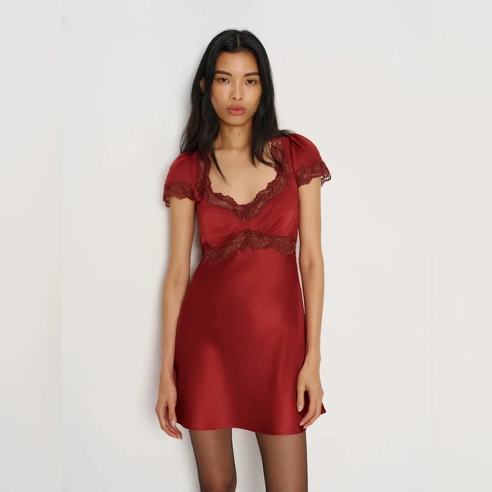 Reformation Romi Silk Dress In Sangre, NWOT, NEVER WORN, NO FLAWS. - Picture 1 of 14